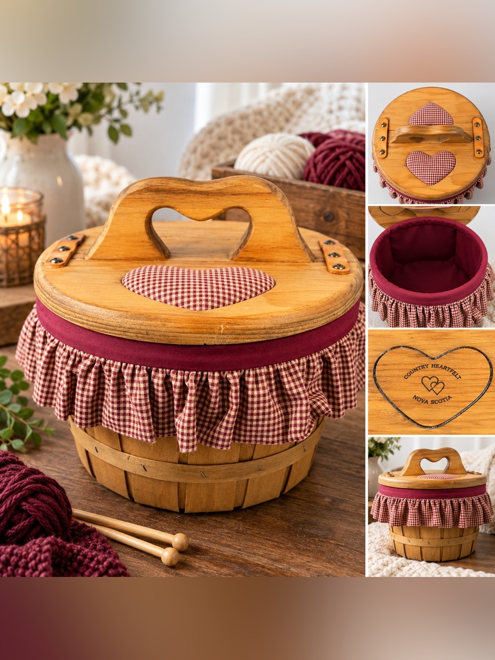 Vintage-Style Wooden Yarn Basket – Country Heartfelt Nova Scotia